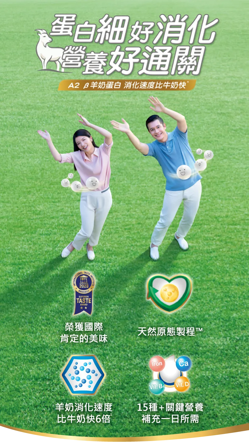蛋白細好消化，營養好通關，A2 β羊奶蛋白消化速度比牛奶快‧